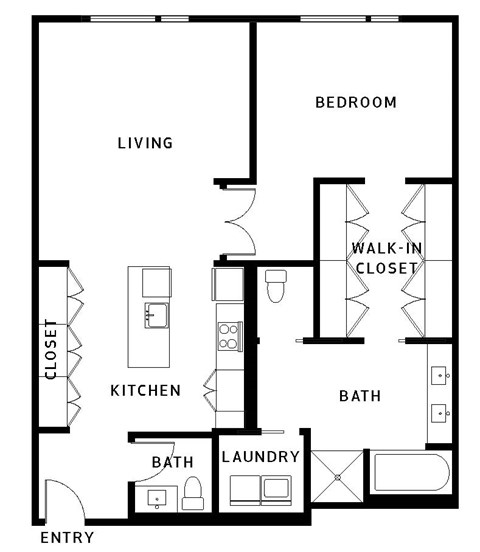 A black and white floor plan of a small apartment.
